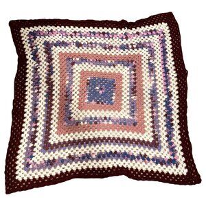 Vintage Burgundy, Pink, Purple Afghan Square Crochet Blanket 51 X 51